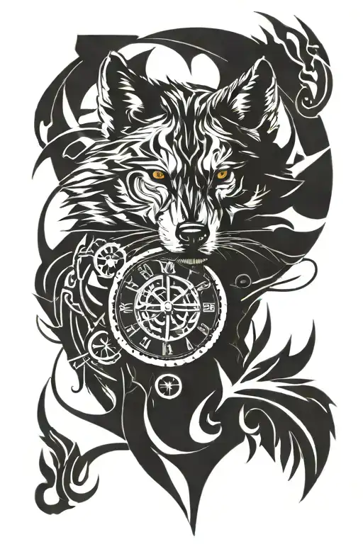 wolf warrior and a clock tattoo design idea