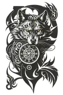 wolf warrior and a clock tattoo design idea