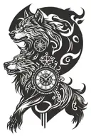 wolf warrior and a clock tattoo design idea