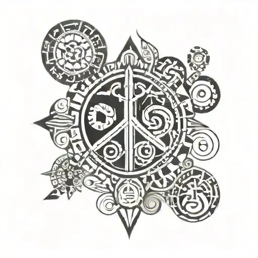 ATARAXIA with tribal signs about: Life, Peace, Love tattoo design idea