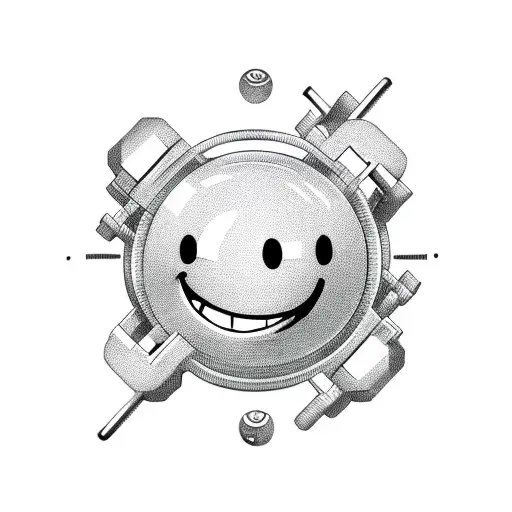 Smiley face with barbell mouth tattoo design idea