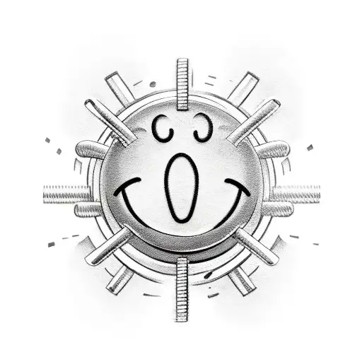 Smiley face with barbell mouth tattoo design idea