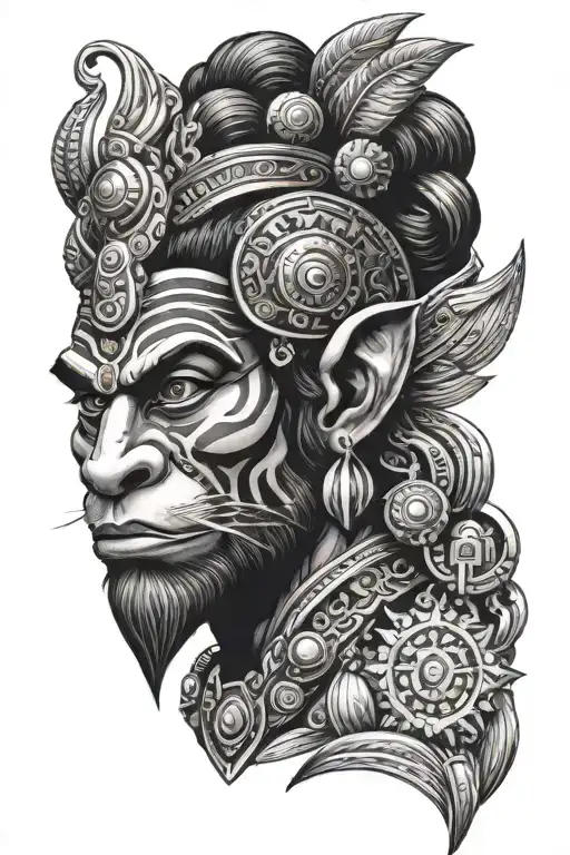 lord hanuman face and gada futuristic tattoo design idea