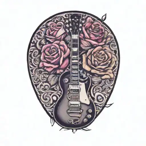 les paul guitar with roses tattoo design idea