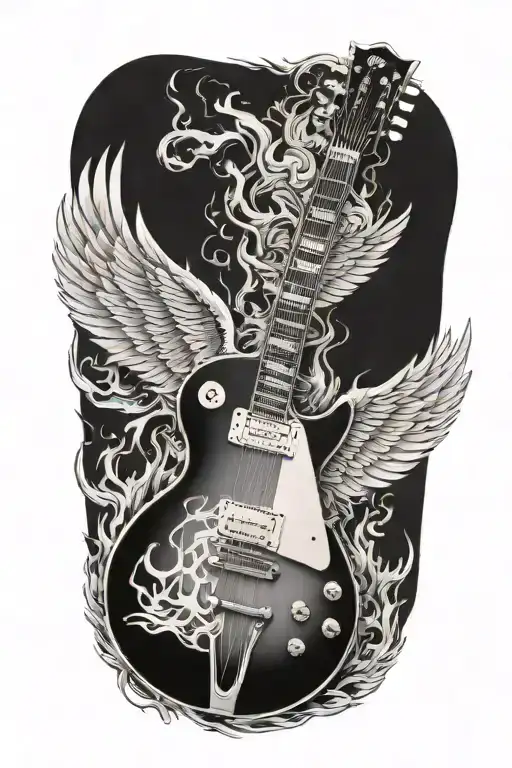 les paul guitar guitar fire wings   tattoo design idea