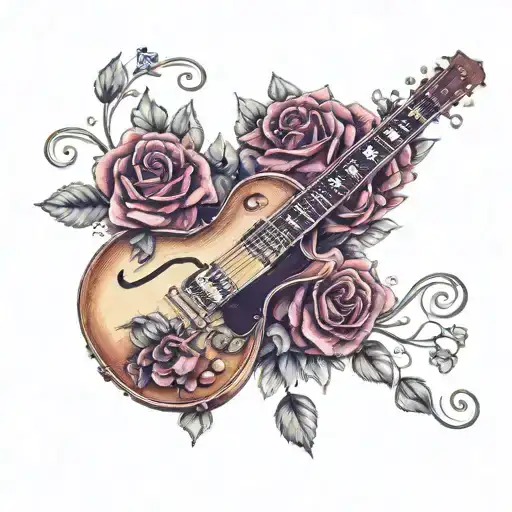 les paul guitar with roses tattoo design idea