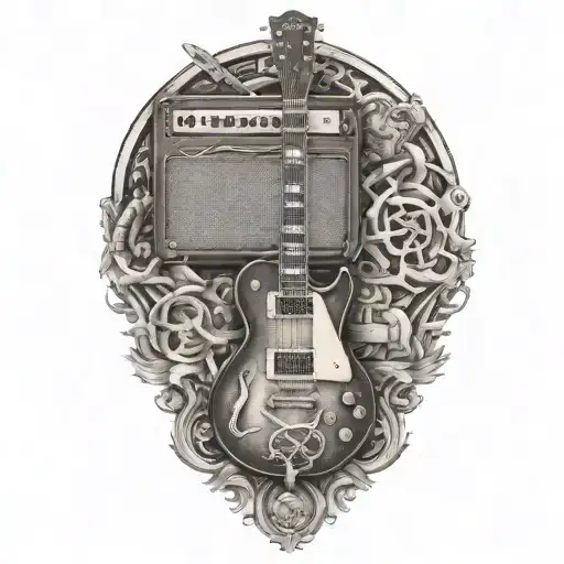 les paul guitar with marshall tube crash  tattoo design idea