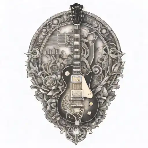 les paul guitar with marshall amp skeleton abstract tattoo design idea