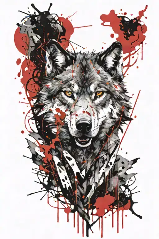 wounded Wolf, scars, battle, demons as allies, fire tattoo design idea