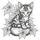kitten sitting on a pile of maple leaves tattoo design idea
