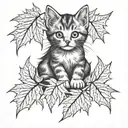kitten sitting on a pile of maple leaves tattoo design idea