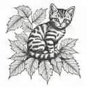 kitten sitting on a pile of maple leaves tattoo design idea