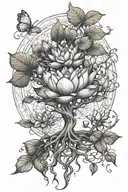 Lotus flower tree of life intertwined tattoo design idea