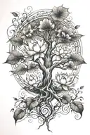 Lotus flower tree of life intertwined tattoo design idea