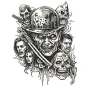 horror movie killer collage tattoo design idea