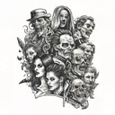 horror movie killer collage tattoo design idea