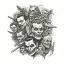 horror movie killer collage tattoo design idea
