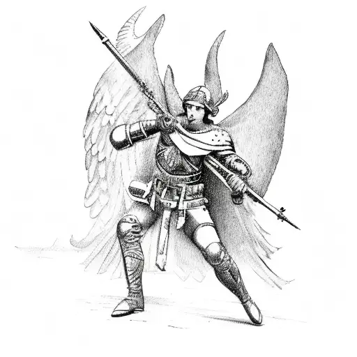 Saint Michael with a blackhawk helicopter  tattoo design idea