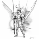 Saint Michael with a blackhawk helicopter  tattoo design idea