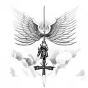 Saint Michael with a blackhawk helicopter  tattoo design idea