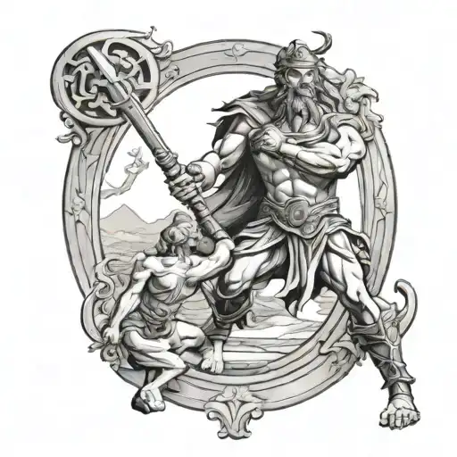 David and Goliath sleeve biblical tattoo design idea