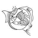 A minimalist representation of a fish jumping out of a drum set tattoo design idea