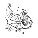 A minimalist representation of a fish jumping out of a drum set tattoo design idea