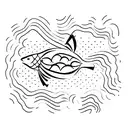 A minimalist representation of a fish jumping out of a drum set tattoo design idea