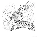 A minimalist representation of a fish jumping out of a drum set tattoo design idea