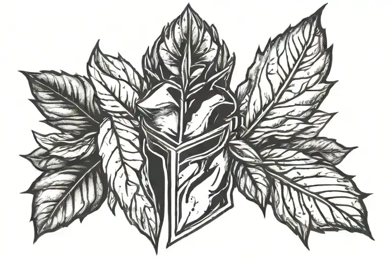 bay leaf and spartan helmet tattoo design idea