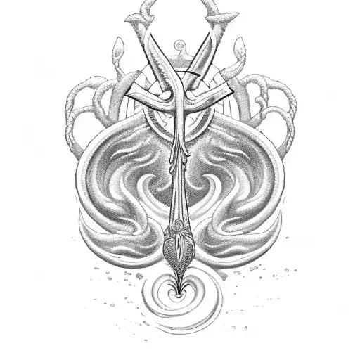 Neptune's Trident with ocean waves tattoo design idea