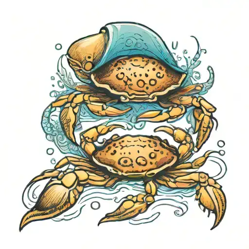 Kamchatka crab, flounder, squid on the seabed realistic tattoo tattoo design idea