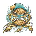 Kamchatka crab, flounder, squid on the seabed realistic tattoo tattoo design idea