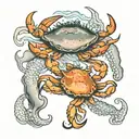 Kamchatka crab, flounder, squid on the seabed realistic tattoo tattoo design idea