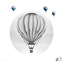 A hot air balloon floating above a serene beach filled with seashells tattoo design idea