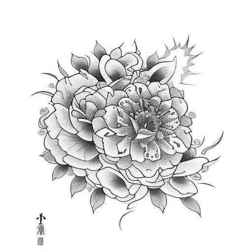 black shadows in the middle, flowers arroud tattoo design idea