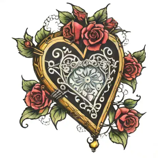beautifully broken heart shaped locket tattoo design idea