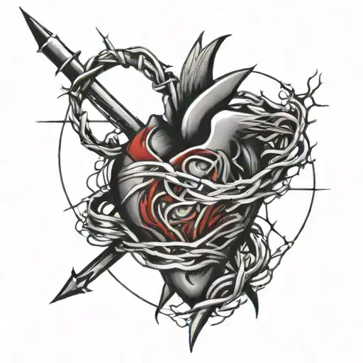 broken heart with thin barbed wire  tattoo design idea