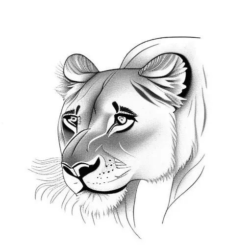 Lioness protecting 2 cubs tattoo design idea