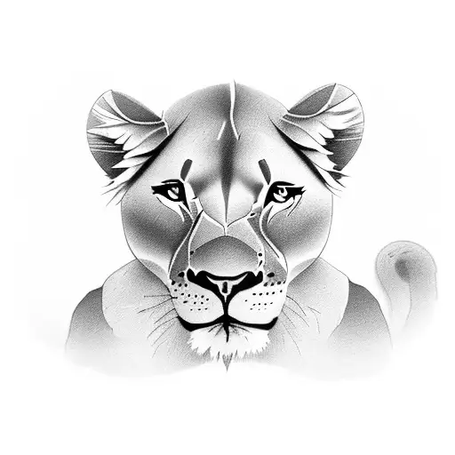 Lioness protecting 2 cubs tattoo design idea