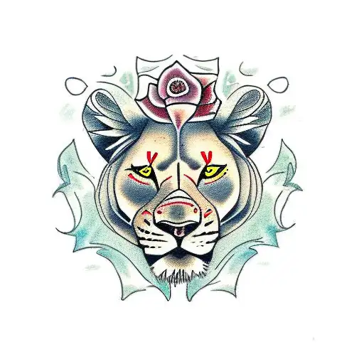 Lioness protecting 2 cubs tattoo design idea