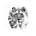 Lioness protecting 2 cubs tattoo design idea
