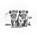 Lioness protecting 2 cubs tattoo design idea