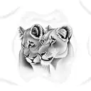 Lioness protecting 2 cubs tattoo design idea