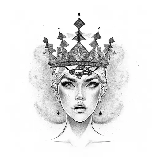 A powerful woman with a crown made of dollar signs, symbolizing empowerment and wealth tattoo design idea