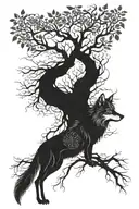 Phönix whit wolf head combined with tree of life growing tattoo design idea