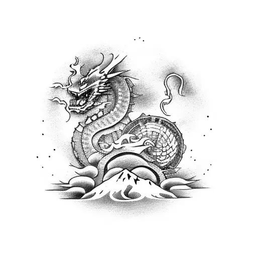 Disc Golf Basket, Japanese Dragon tattoo design idea