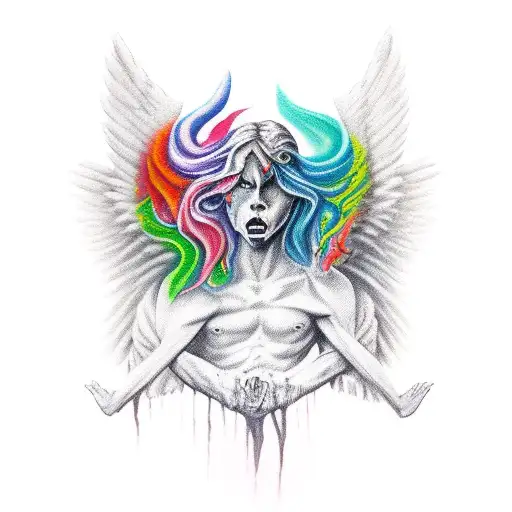 angels and demons fighting tattoo design idea