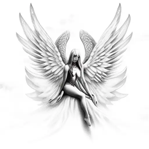 An angelic figure surrounded by dark and gothic elements tattoo design idea