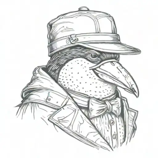 pinguin with flat cap smoking cigarette tattoo design idea
